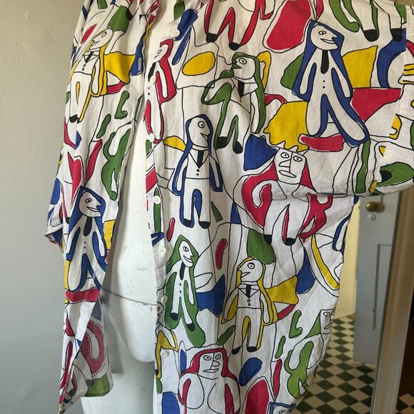 Vintage Collared Three-Quarter Length Button-Up – Men in Suits Print, Medium - Picture 2 of 3